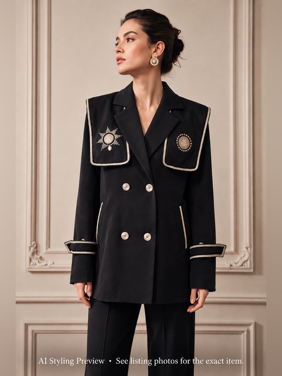 Sandro Jackets & Blazers - Sandro ASW Cuban Fit Navy Military Embroidered Blazer Jacket US M
